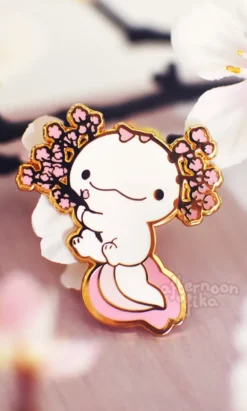 Cherry Blossom Axolotl Pin