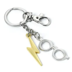 Keychain Lightening Bolt & Glasses (silver plated)