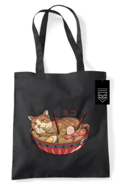 Neko Ramen Bowl Black Tote Bag