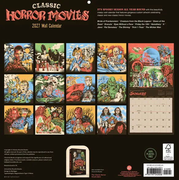 Ricardo Diseño Classic Horror Movies 2027 Wall Calendar