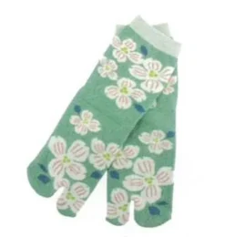 Socks Two-toe Tabi Hanamizuki (Flower Cool Green)